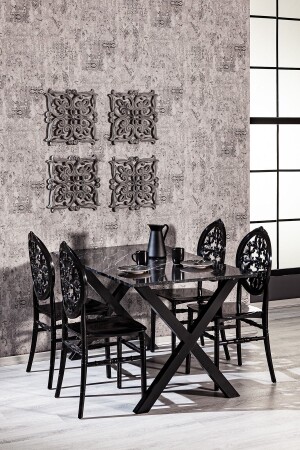 Home Maxima Mermer Desenli - Venüs Sandalye Mutfak Masa Takımı - Siyah - Mobetto