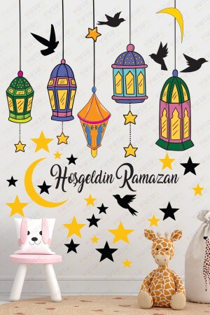 Hoşgeldin Ramazan Bayramı Yapışkanlı Sticker Iz Bırakmayan Duvar Cam Dolap Çıkartması Süsü 53 Parça 50 x 70 - 1