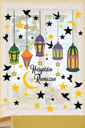 Hoşgeldin Ramazan Bayramı Yapışkanlı Sticker Iz Bırakmayan Duvar Cam Dolap Çıkartması Süsü 53 Parça 50 x 70 - 2