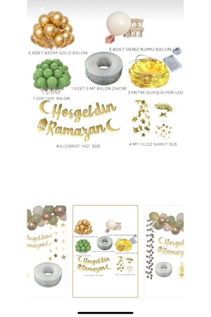 Hoşgeldin Ramazan Gold Yazı Ledli Zincir Balon Seti 11 Ayın Sultanı Ramazan Bayramı Oda Süsleme Seti - 3