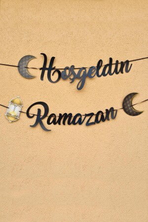 Hoşgeldin Ramazan Siyah Kaligrafi Banner Ipe Dizili Ramazan Süsü - 1