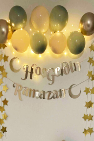 Hoşgeldin Ramazan Yazılı 17 Parça Süsleme Seti 11 Ayın Sultanı Bayramı Led Işıklı Yazı Balon Zincir - 1