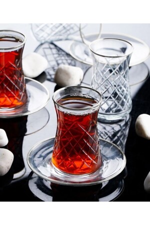 Hürrem Gümüş Yaldız 6 Kişilik Kristal Kesme Çay Seti 11877 - Acar