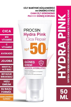 Hydra Pink (RENKLİ) Spf50 Bariyer Güçlendirici Cam Cilt Güneş Kremi Pa - Procsin