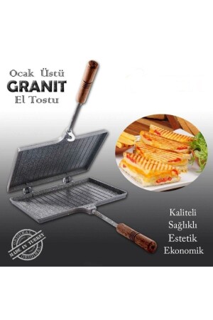 Iç Dış Granit Döküm El Tost Makinası, Granit Ultra Lüks Ocak Üstü Tost Grill 684051 - 2