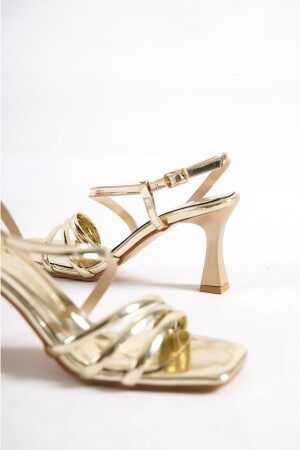 Ince Topuk Altın Rengi Kadın Sandalet Ayakkabı K230 - 2