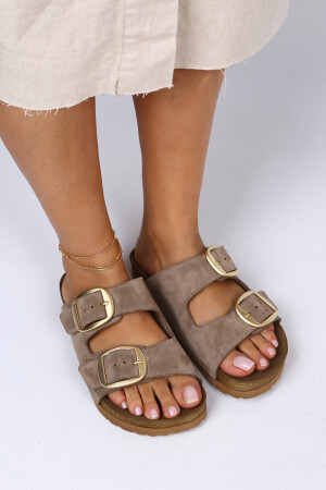 Irene echtes Leder Doppelschnalle Nerz Hausschuhe MNJ. 010 - Manijero