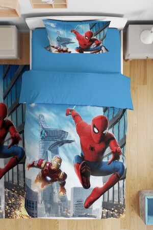 Iron Man und Spinne gemustertes Einzelbett-Kinderbettwäscheset evnev00045 - Evpanya
