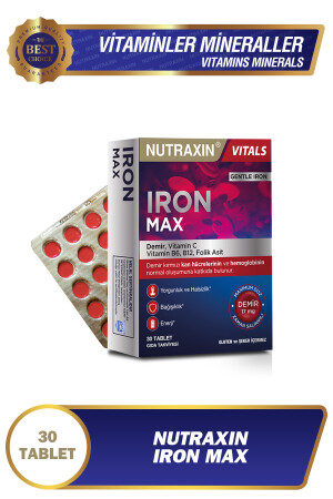 Iron Max 17 Mg 30 Tablet - Demir, C Vitamini, B6 Vitamini, Folik Asit, B12 8680512631835 - 1