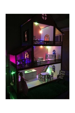 Işıklı Ahşap Barbie Bebek Oyun Evi Eşyalar Dahil Isim Yazılır TYC00162608044 - 3