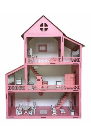 Işıklı Ahşap Barbie Bebek Oyun Evi Eşyalar Dahil Isim Yazılır TYC00162608044 - 4