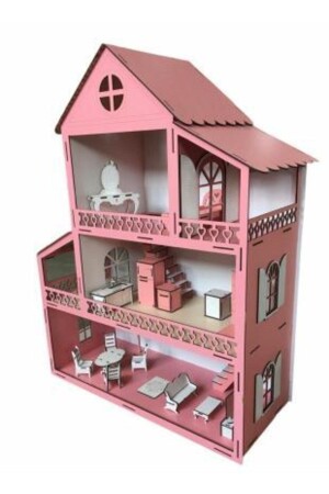 Işıklı Ahşap Barbie Bebek Oyun Evi Eşyalar Dahil Isim Yazılır TYC00162608044 - 5