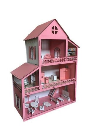 Işıklı Ahşap Barbie Bebek Oyun Evi Eşyalar Dahil Isim Yazılır TYC00162608044 - 6