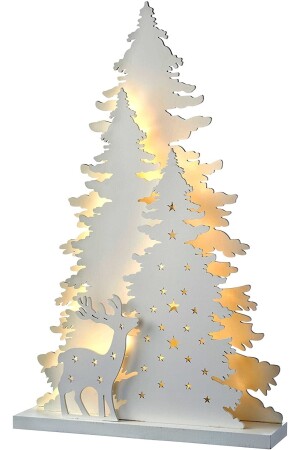 Işıklı Beyaz Yılbaşı Ağacı Geyikli Pleksi Masa Dekorasyonu Noel Süsü 20 Cm 751 - 3