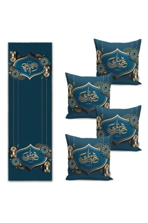 Iyi Bayramlar Arapça Motifli Dijital Baskılı Runner & Kırlent Kılıfı Seti - Realhomes