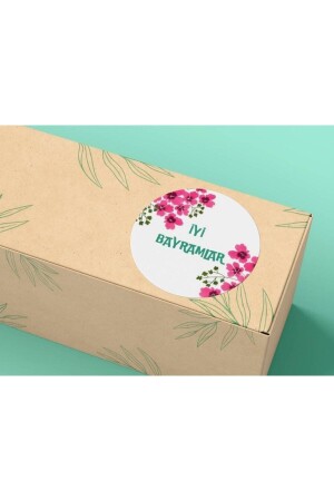 Iyi Bayramlar Etiket Mat Sticker Pembe Çiçek Kurban Bayramı Ramazan 4 Cm - 40 Adet - 1