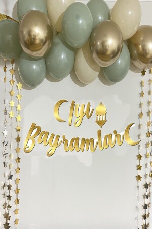 Iyi Bayramlar Gold Altın Kaligrafi Yazı Işıklı Balon Set Ramazan Bayramı Oda Mekan Süsleme Banner - 1