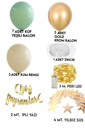 Iyi Bayramlar Gold Altın Kaligrafi Yazı Işıklı Balon Set Ramazan Bayramı Oda Mekan Süsleme Banner - 3