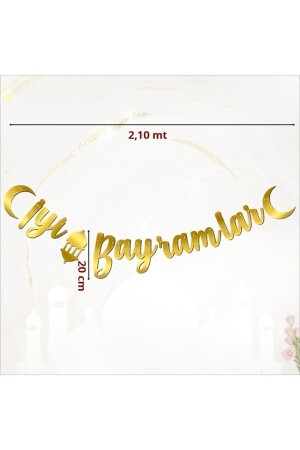 Iyi Bayramlar Yazılı Kaligrafi Banner Gold Renkli 20x210cm Ramazan Kurban Bayramı Altın Renginde Süs - 3