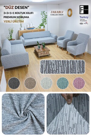 Jacquard-Einfarbiges Muster 3 3 1 1 Grauer elastischer Sofabezug, elastischer Sofabezug, Sofabezug-Set - Faiend