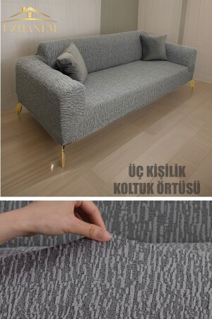 Jakarli 3kişilik Koltuk Örtüsü - Çekyat Kanepe Kılıfı (ÜRÜN İÇERİĞİ 1ADET) Gri - Uzhanem