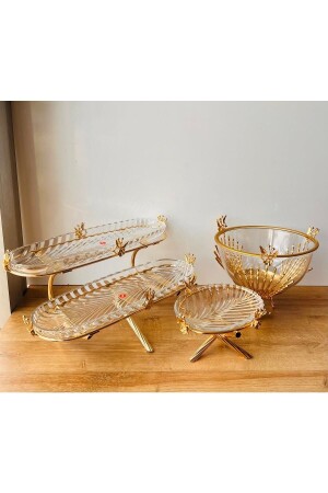 Japon Gülü 2 Katlı Tek Katlı Cam Kase Seti Az3764 - Kardelen Kristal