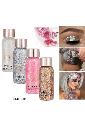 Jel Formlu Parlak Glitter Face Makeup & Body & Hair 4 Lü Set EB4Lİ - NİYENABEAUTY