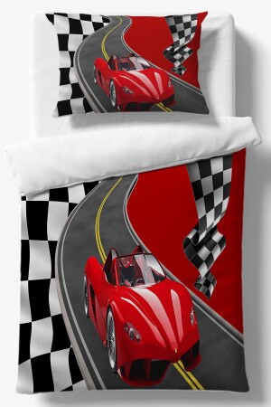 Jungen-Einzelbettbezug-Set mit rotem Rennwagen-Flaggemuster, TYC00443761085 - Else Dekor