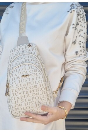 Justpolo Kadın Krem Monogram Baskılı Vücut Çantası Postacı Çantası Bel Çantası TYC00805022965 - Just Polo