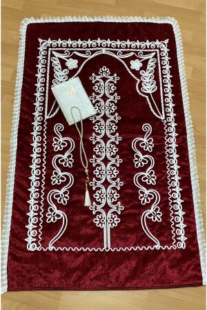 Kadife Kırmızı Seccade 3 Parça Çeyizlik Bohça Gelin Damat Seti - Ayhanhome