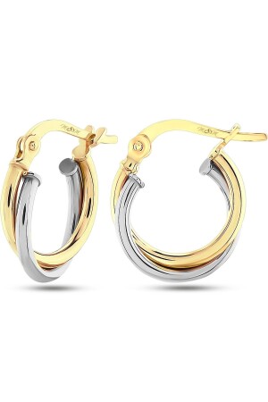 Kadın 14 Ayar Altın 2 Renk Sarı Beyaz Halka Küpe - Moom Mücevherat