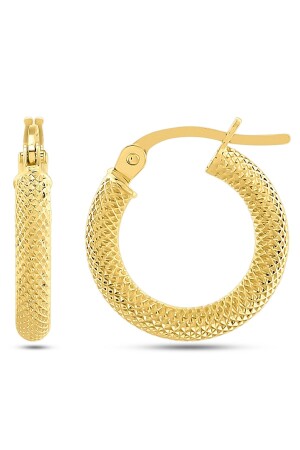 Kadın 14 Ayar Altın Desenli Halka Küpe - Moom Mücevherat