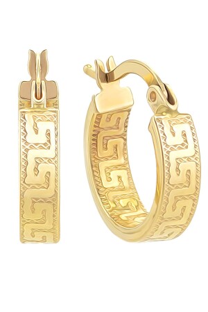 Kadın 14 Ayar Altın Grek Desenli Halka Küpe - Moom Mücevherat