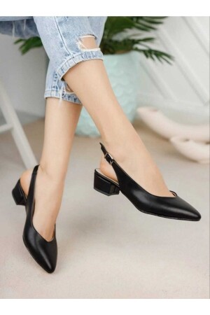 Kadın Ayakkabı Siyah Cilt Kısa Topuklu Arkası Açık Abiye Ayakkabı Günlük Klasik Ayakkabı 4cm SD1 - 2