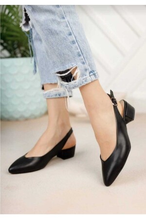 Kadın Ayakkabı Siyah Cilt Kısa Topuklu Arkası Açık Abiye Ayakkabı Günlük Klasik Ayakkabı 4cm SD1 - 4