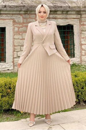 Kadın Bej (TAŞ) Ceket Görünümlü Elbise T 0073 22YELBTR0073 - 2