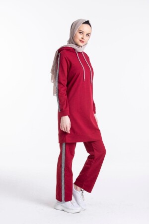 Kadın Bordo Kapüşonlu Kol Şeritli Eşofman Takımı M - Cng Moda