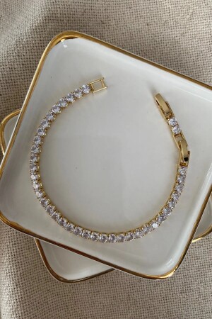 Kadın Çelik Kare Kesim Su Yolu Gold Bileklik - Demokan