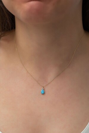 Kadın Damla Opal Taşlı Altın Kaplama 925 Ayar Gümüş Kolye PP6627 - Elika Silver