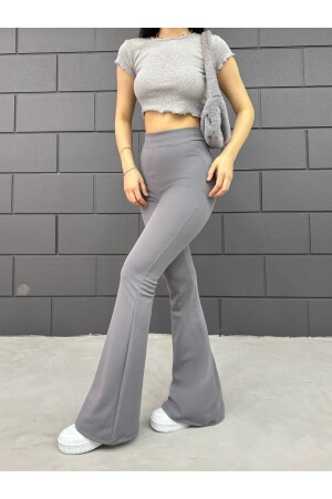 Kadın Gri İspanyol Paça Krep Yüksek Bel Likralı Toparlayıcı Tayt Pantolon - Ruyamood