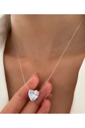 Kadın Gümüş Kalp Zirkon Hayalet Kolye - Monalisatoka