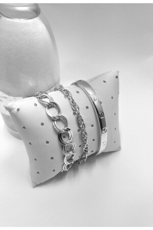 Kadın Gümüş Renk Kombin Bileklik - Bers Aksesuar