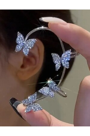 Kadın Gümüş Renk Tekli Zikron Taşlı Kelebek Earcuff Kıkırdak Küpe - Monalisatoka