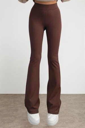 Kadın Kahve Ispanyol Paça Fitilli Yüksek Bel Tayt S - Byhaziran Butik