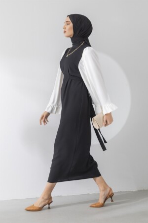 Kadın Kendinden Kemerli Salaş Kol Siyah Elbise meri0003 - 2