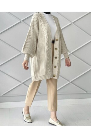 Kadın Kışlık Saç Örgü Kısa Triko Hırka - Açık Taş - Papatya Giyim İzmit