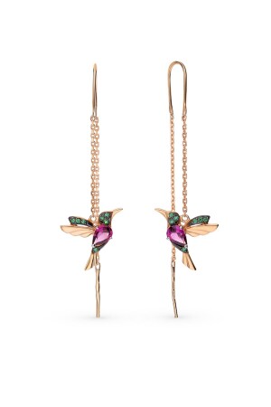 Kadın Rose Kaplama Kuş Model Sallantılı Zincir 925 Ayar Gümüş Küpe - Elika Silver