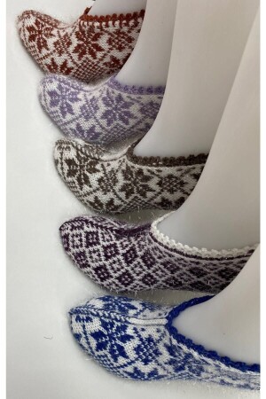 Kadın Simli Kristal Yün Örgü 5 Adet Desenli Patik Çeyizlik Bohçalık Hediyelik - Ayhanhome