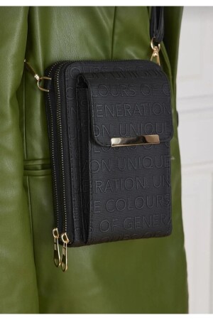 Kadın Siyah 3 Gözlü Telefon Bölmeli Cüzdan Çanta - Selma Demir