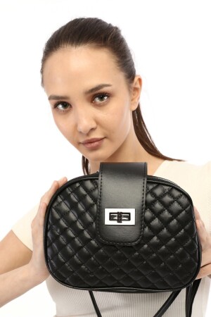 Kadın Siyah Eskitme Aksesuarlı Otantik Zarif Çanta Üç Bölmeli - Blue Fashion